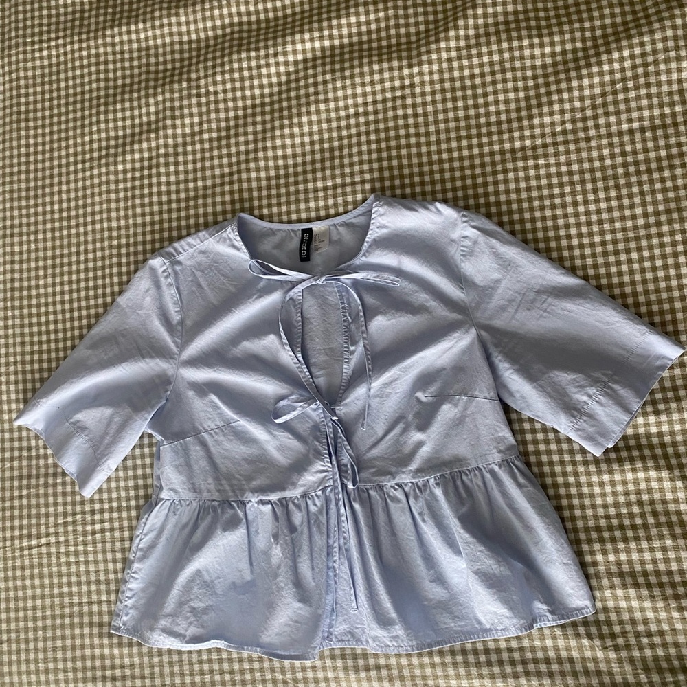 H&M Blue Blouse With Tie Front
